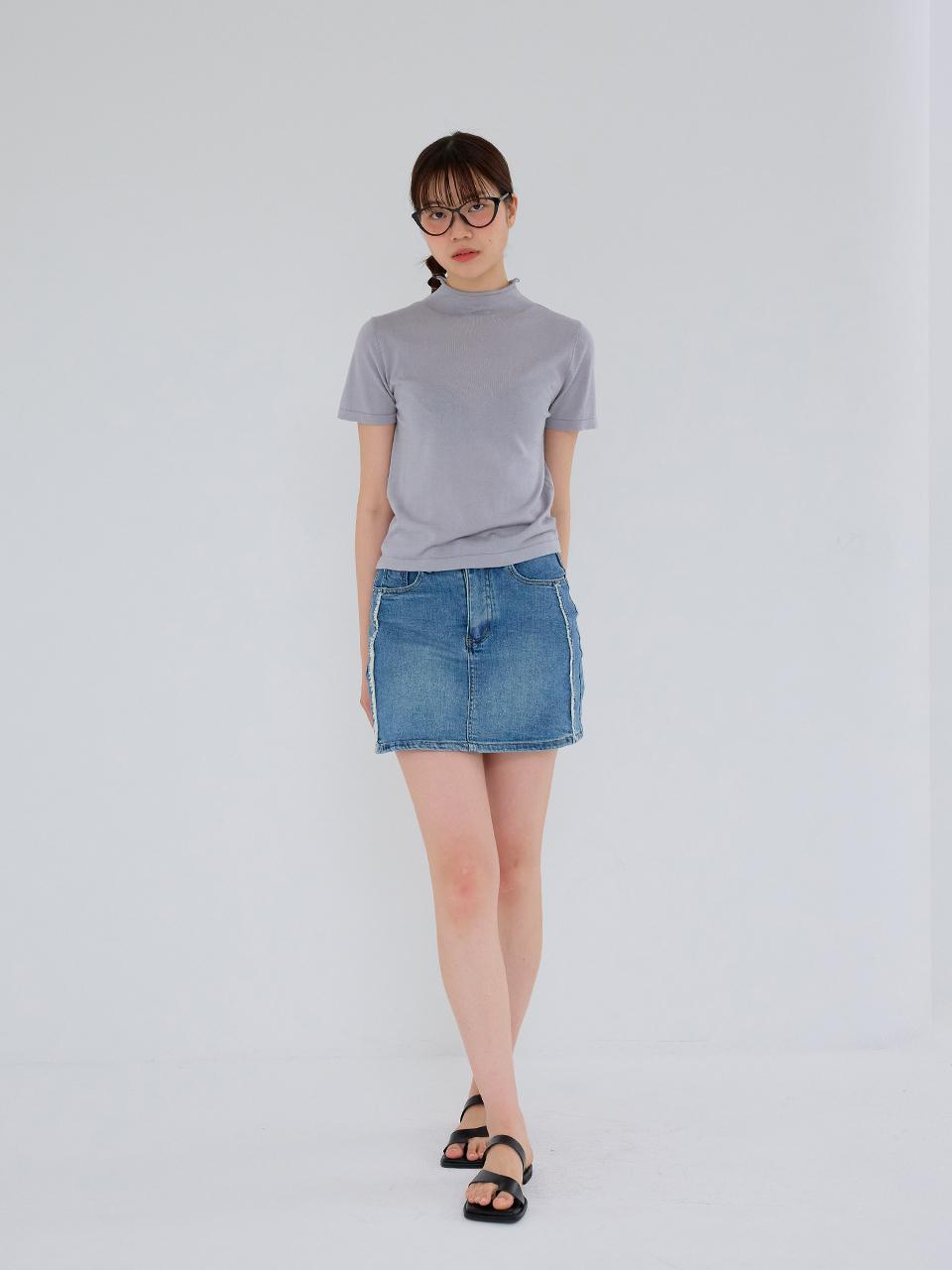 Aei&Rei AR_Side raw edge denim skirt