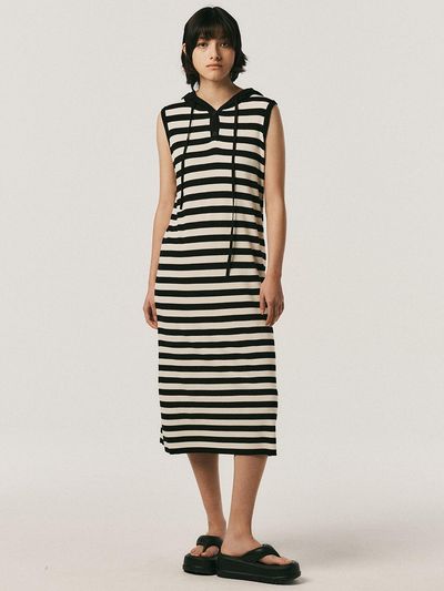 Aei&Rei AR_Stripe sleeveless hooded dress