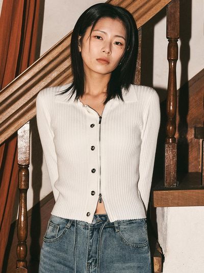 Aei&Rei Steel Button Knit Zip Up Cardigan