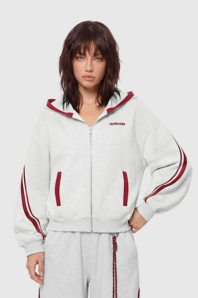 Aelfric Eden Aelfric Eden Boxy Contrast Stripe Zip Up Hoodie in Grey at Urban Outfitters