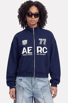Aelfric Eden Aelfric Eden Boxy Racing 77 Zip Up Sweatshirt in Dark Blue, Women's at Urban Outfitters