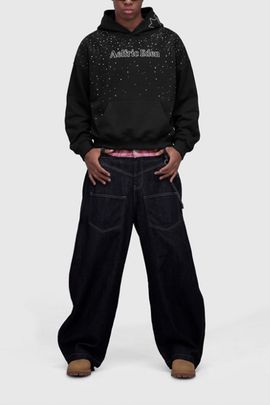 Aelfric Eden Aelfric Eden Boxy Rhinestone Star Pullover Hoodie in Black, Men's at Urban Outfitters