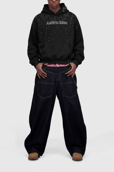 Aelfric Eden Aelfric Eden Boxy Rhinestone Star Pullover Hoodie in Black, Men's at Urban Outfitters