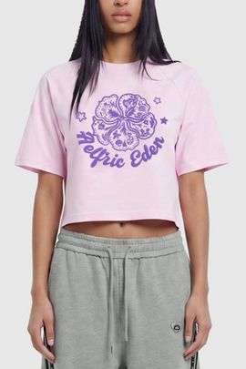 Aelfric Eden Aelfric Eden Cropped Floral Motif Tee in Purple, Women's at Urban Outfitters