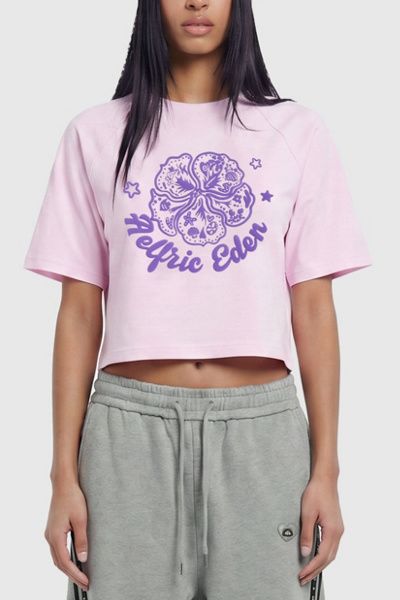 Aelfric Eden Aelfric Eden Cropped Floral Motif Tee in Purple, Women's at Urban Outfitters