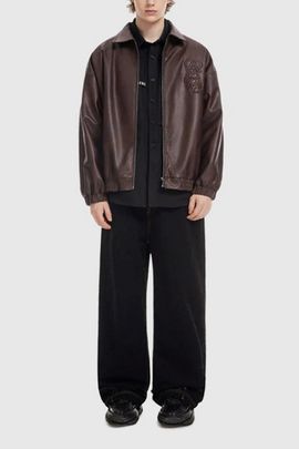 Aelfric Eden Aelfric Eden Embroidery Faux Leather Jacket in Brown, Men's at Urban Outfitters