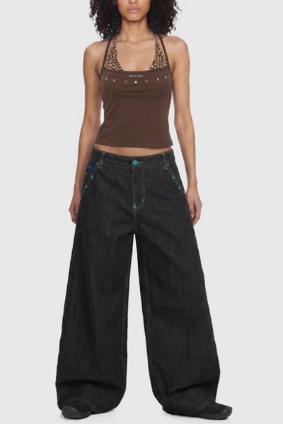Aelfric Eden Aelfric Eden Leopard Halter Studded Cami Top in Brown, Women's at Urban Outfitters