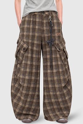 Aelfric Eden Aelfric Eden Plaid Baggy Barrel Pants in Brown at Urban Outfitters