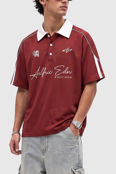 Aelfric Eden Aelfric Eden Sporty Polo Soccer Jersey Top in Red, Men's at Urban Outfitters