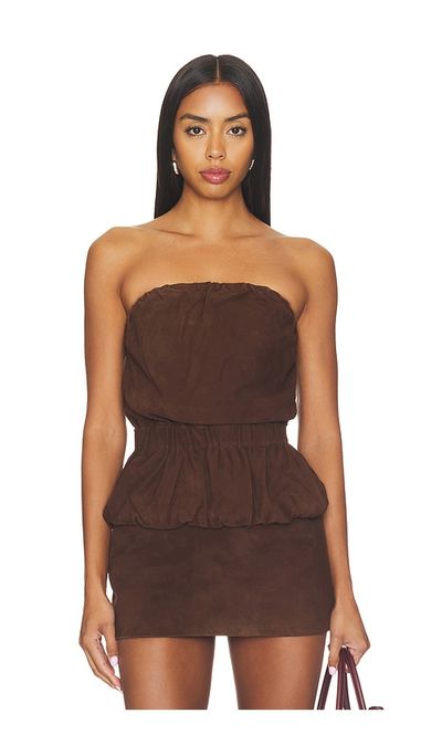AEXAE AEXAE Lamb Leather Suede Ruched Bandeau Top