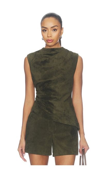 AEXAE AEXAE Lamb Leather Suede Ruched Top