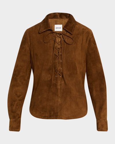 AEXAE Long-Sleeve Lace-Up Suede Top