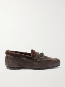 AEYDE Jasper bow-detailed shearling-lined suede loafers