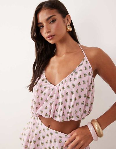 AFRM AFRM Ailee halter neck crop top in pink polka dot - part of a set