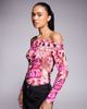 AFRM AFRM asymmetric off shoulder mesh top in berry fly print-pink - 1