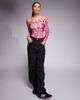 AFRM AFRM asymmetric off shoulder mesh top in berry fly print-pink - 2
