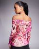 AFRM AFRM asymmetric off shoulder mesh top in berry fly print-pink - 4