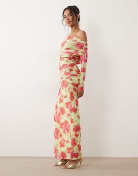 AFRM AFRM Bevin mesh elastic waist high rise maxi skirt in lime and pink floral - part of a set-Multi