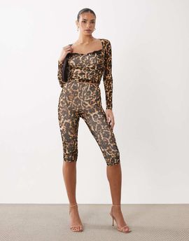 AFRM AFRM Gianna mesh capri pants in leopard print - part of a set-Multi