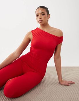 AFRM AFRM Gina asymmetric shoulders capri length jumpsuit in red