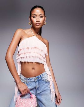 AFRM AFRM halter neck ruffle top in pink