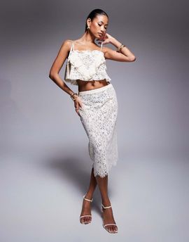AFRM AFRM high waist midi skirt in cream floral-White