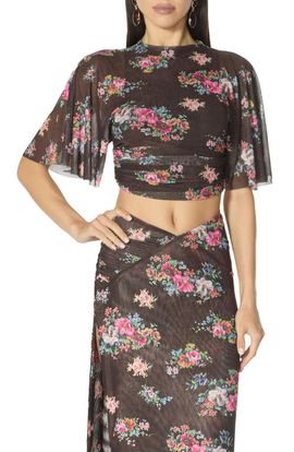 AFRM AFRM Kailie Ruched Flutter Sleeve Mesh Crop Top