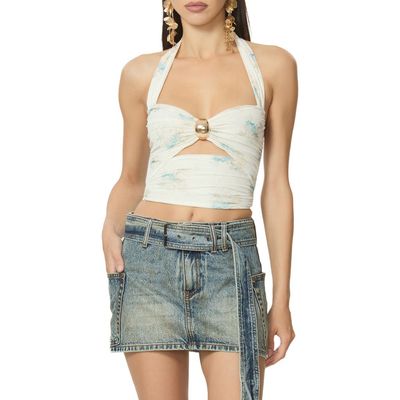 AFRM AFRM Kirrily Ruched Embellished Cutout Crop Halter Top