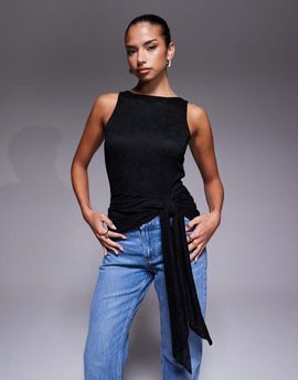 AFRM AFRM lace sleeveless knotted drape detail open back top in black