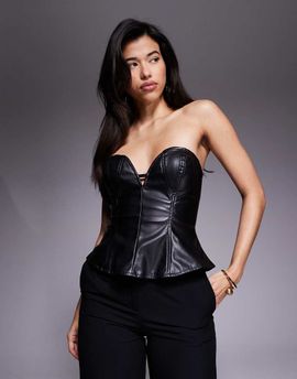 AFRM AFRM leather look sweetheart neck peplum corset in black