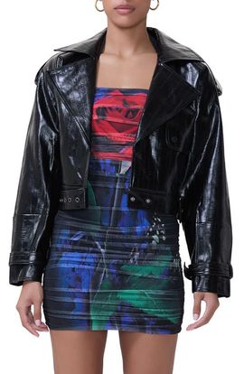 AFRM AFRM Mercer Snake Embossed Faux Leather Moto Jacket