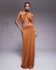 AFRM AFRM metallic knit halterneck cut out maxi dress in bronze-Brown - 1
