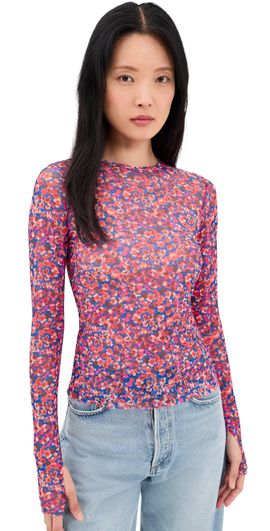 AFRM AFRM Nina Mesh Blouse Cobalt Ditsy