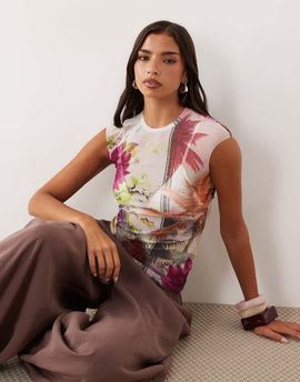 AFRM AFRM Nina mesh cap sleeve top in pastel floral print-Multi