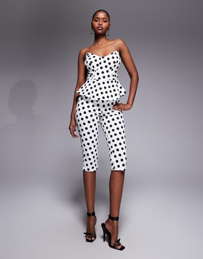 AFRM AFRM Ronnie high waisted tailored capri pants in white polka dots - part of a set