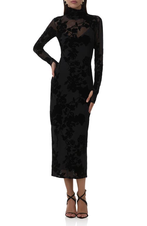 AFRM Shailene Flocked Long Sleeve Mesh Midi Dress
