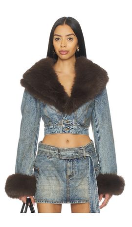 AFRM AFRM The Low Neck Denim Jacket With Faux Fur