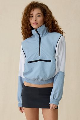 AFRM AFRM Virgo Colorblock Cropped Half-Zip Windbreaker Jacket in Dusty Blue Mix, Women's at Urban Outfitters