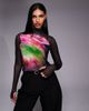 AFRM AFRM Zadie long sleeve mesh turtleneck top in pink peony blur-Black - 1