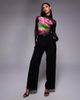 AFRM AFRM Zadie long sleeve mesh turtleneck top in pink peony blur-Black - 2