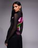 AFRM AFRM Zadie long sleeve mesh turtleneck top in pink peony blur-Black - 4
