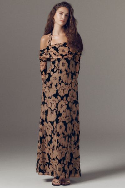 off the shoulder draped top midi dress Brown Draped Off Shoulder Beth Midi Dress