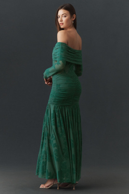chinese dress ladies Off-The-Shoulder Black Floral Lace Long Sleeve Maxi Dress 1119 main image 1