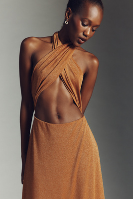 AFRM - Kendrick Sparkle Cross-Front Halter Maxi Dress