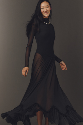 chinese dress ladies Miss Circle Women Blair Black Sheer Mock Neck Maxi Dress