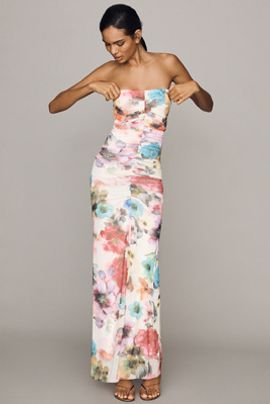 AFRM Leslie Strapless Mesh Midi Dress