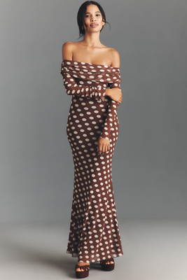 afrm long sleeve off the shoulder mesh maxi dress Afrm Nettie Long-Sleeve Mesh Maxi Dress In Multicolor - 20% Off