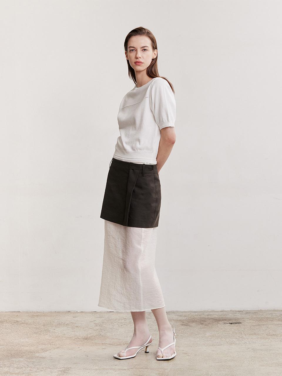 AFTERHOURS 2-in-1 See-through Pleated Wrap Skirt [Brown+White]