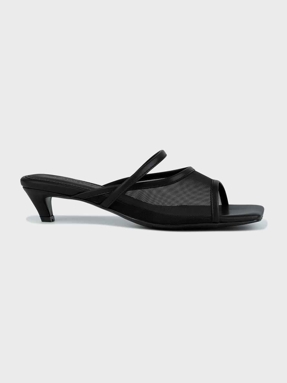 AFTERHOURS Breathable Mesh Kitten Heel Summer Mule [BLACK]
