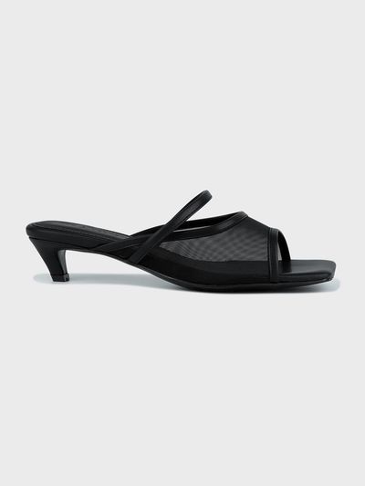 AFTERHOURS Breathable Mesh Kitten Heel Summer Mule [BLACK]